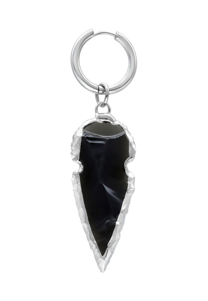 Little Obsidian Stone Hoops Silver - Earrings - Image 4
