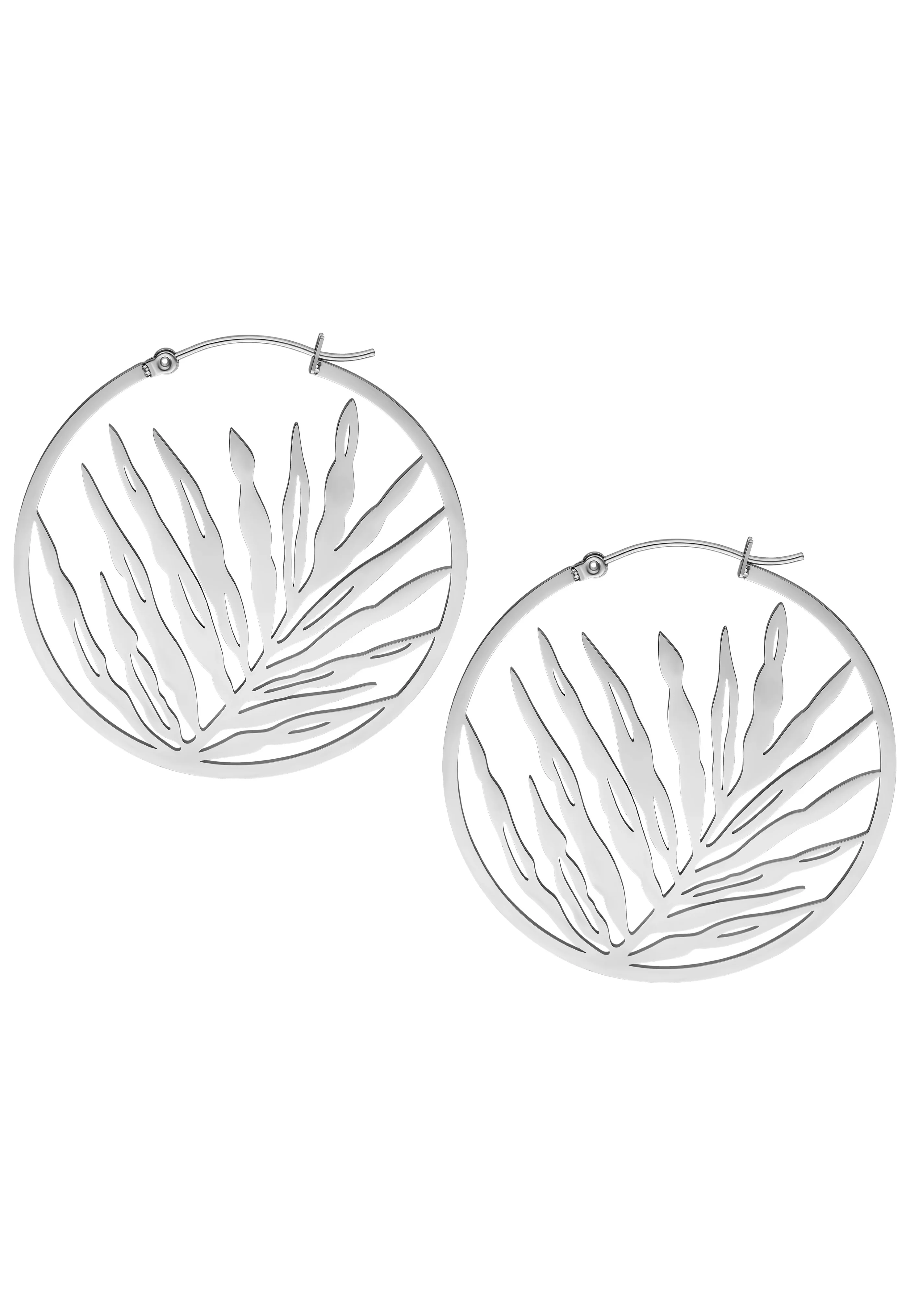 Noble Leaf Hoops Pair Silver - Earrings - Image 3